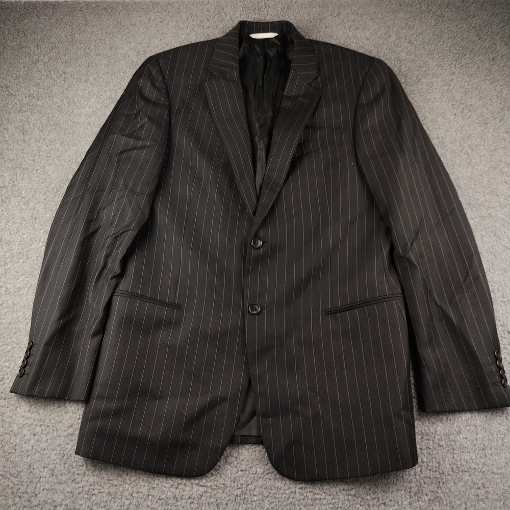 Armani Collezioni Mens Pinstripe Blazer Sz 42L Two Button Made in Italy Black